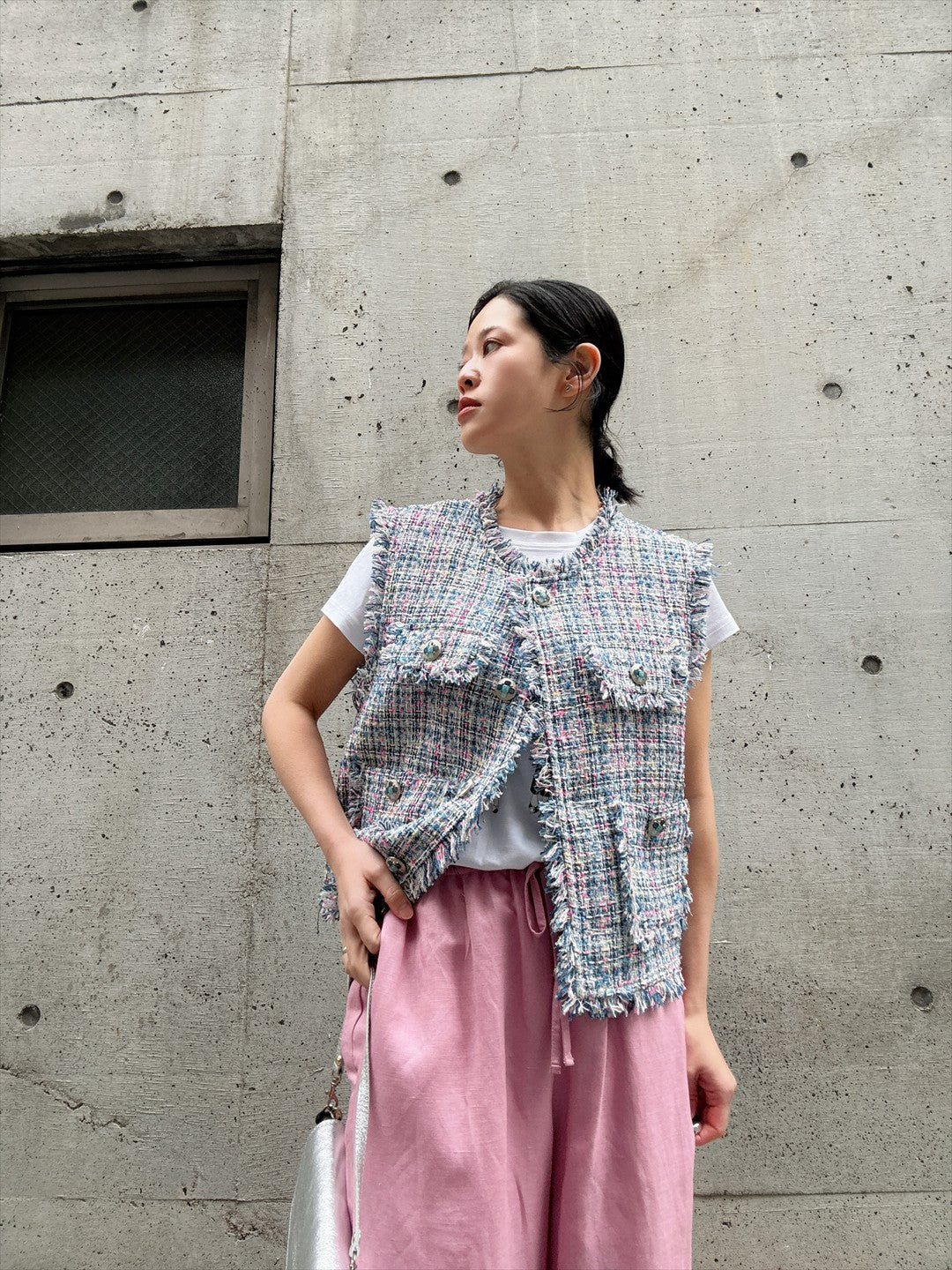 multicolor tweed vest