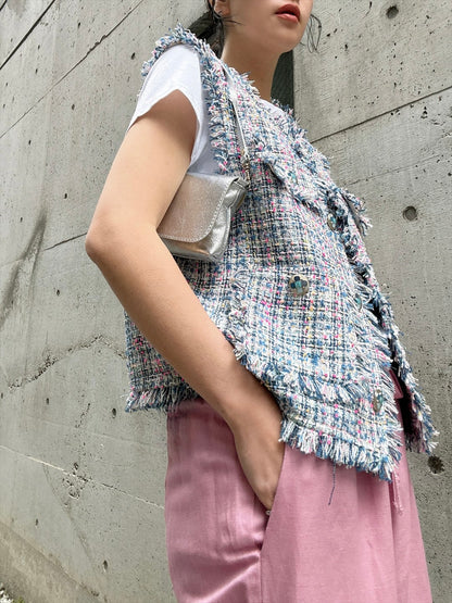 multicolor tweed vest