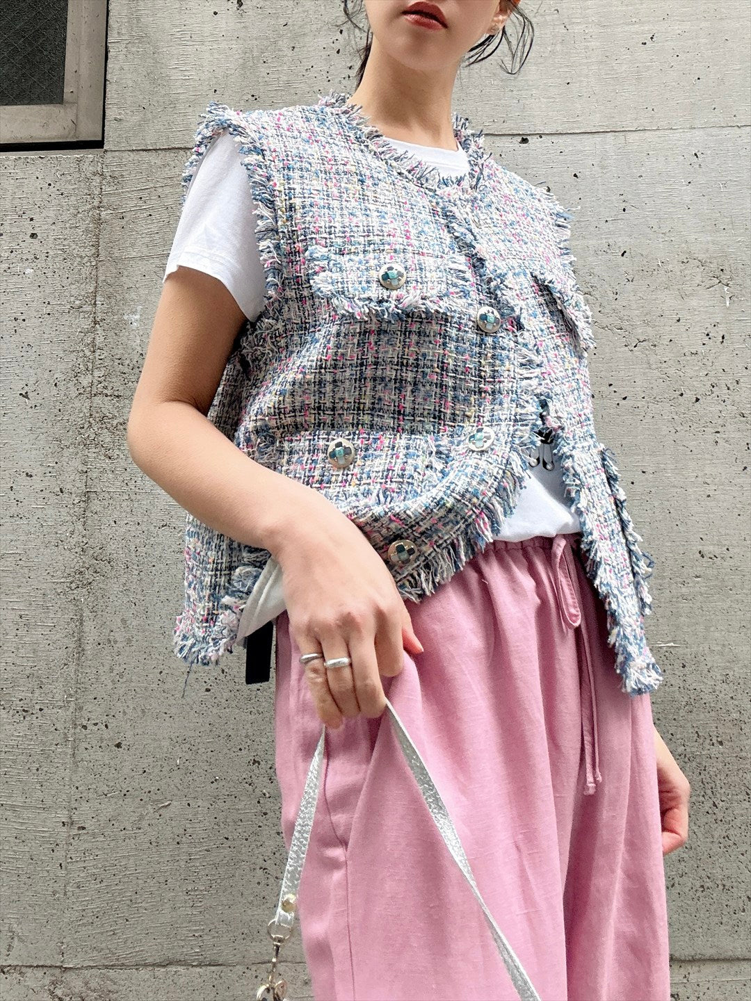 multicolor tweed vest