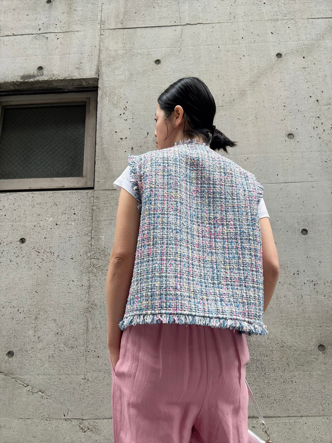 multicolor tweed vest