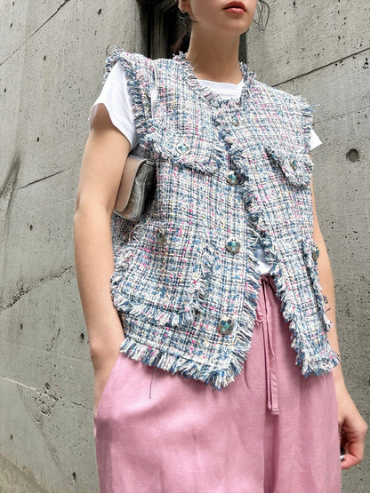 multicolor tweed vest
