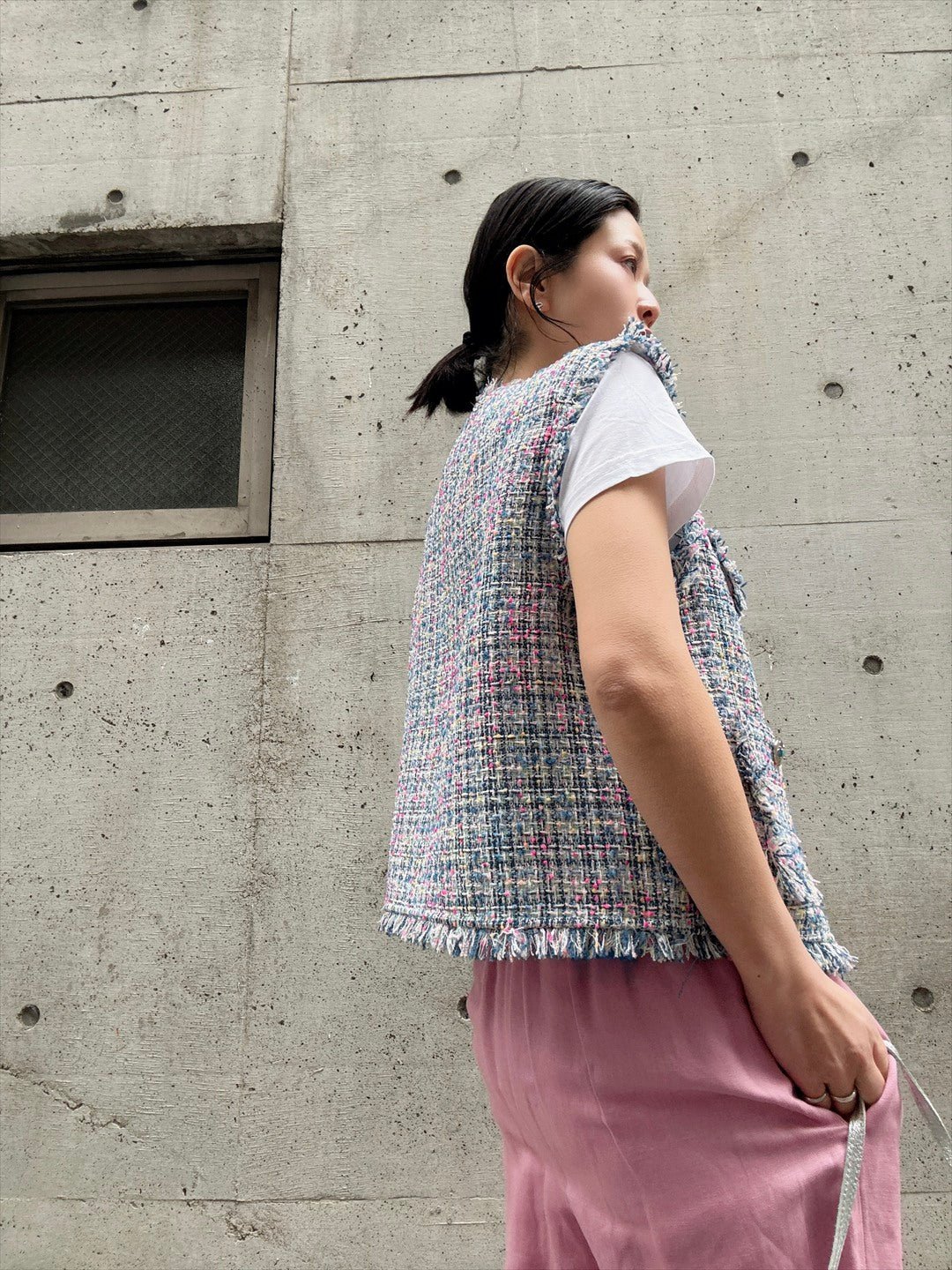 multicolor tweed vest