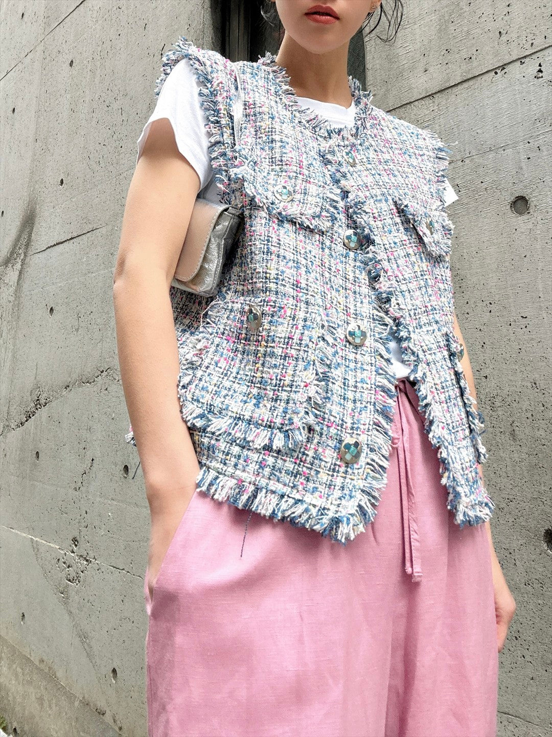 multicolor tweed vest
