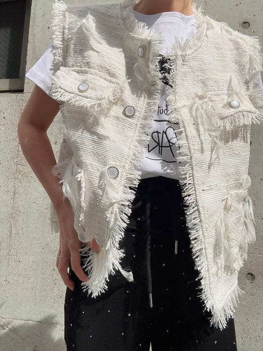 feather tweed vest