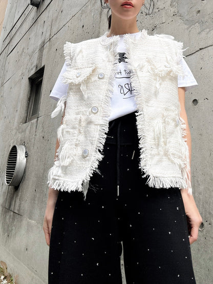 feather tweed vest