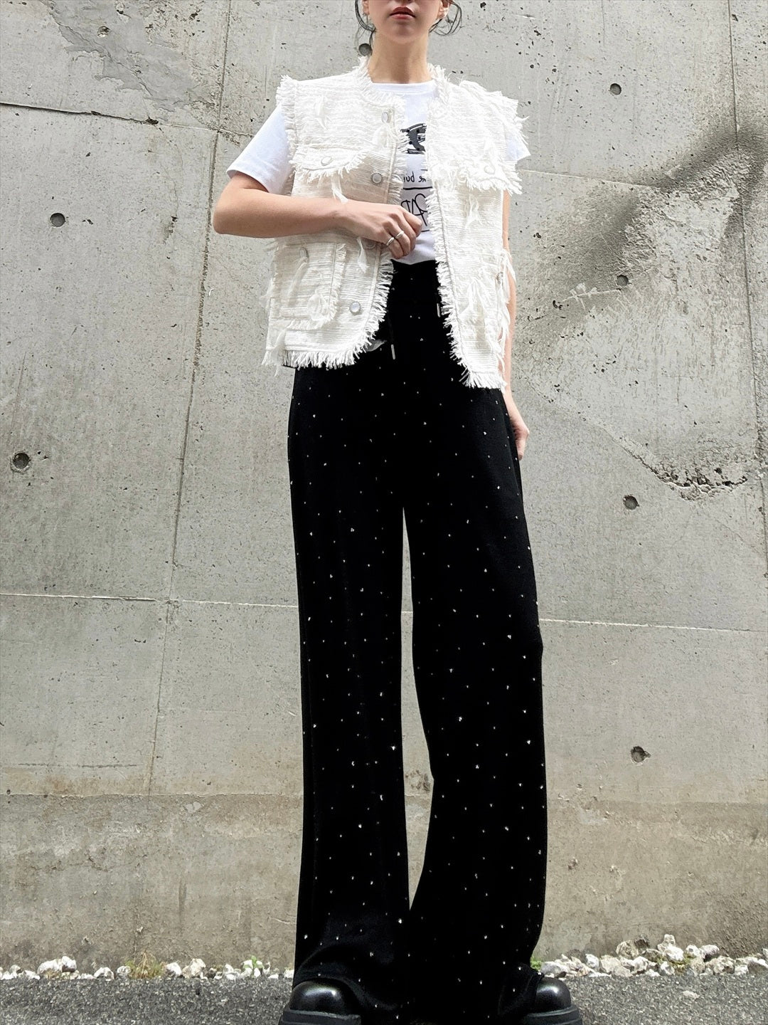 feather tweed vest