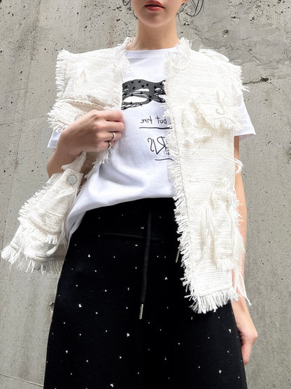 feather tweed vest
