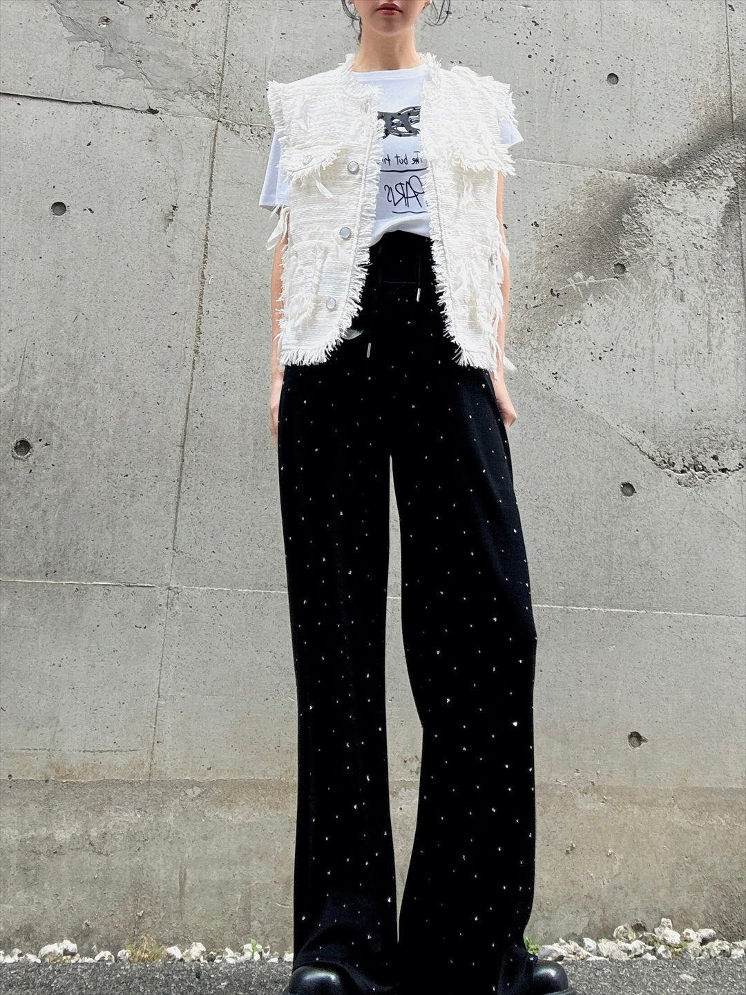 feather tweed vest