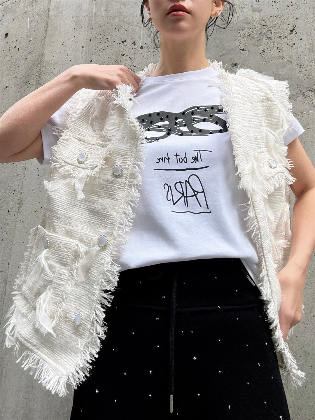 feather tweed vest