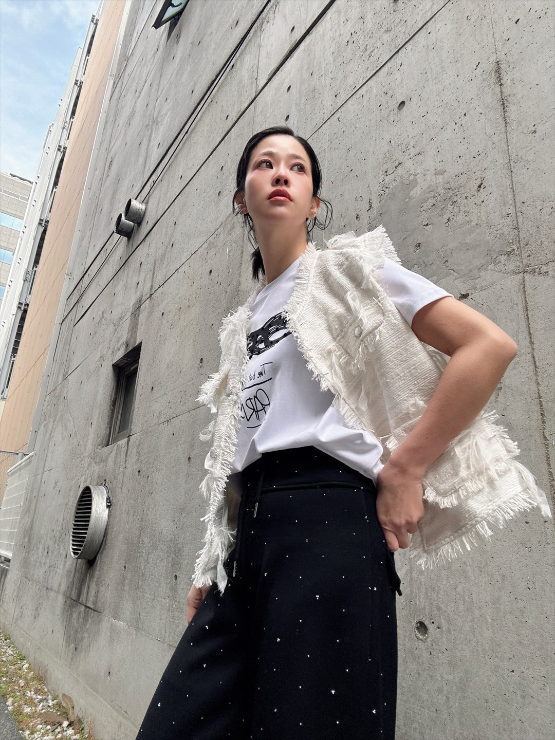 feather tweed vest