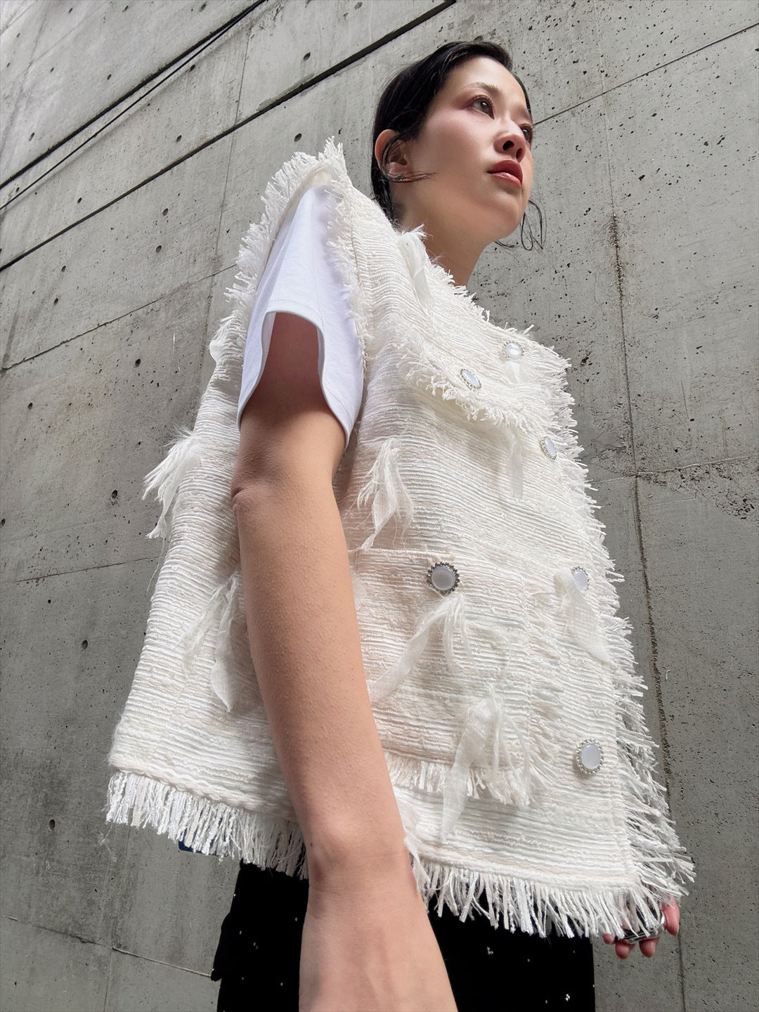 feather tweed vest