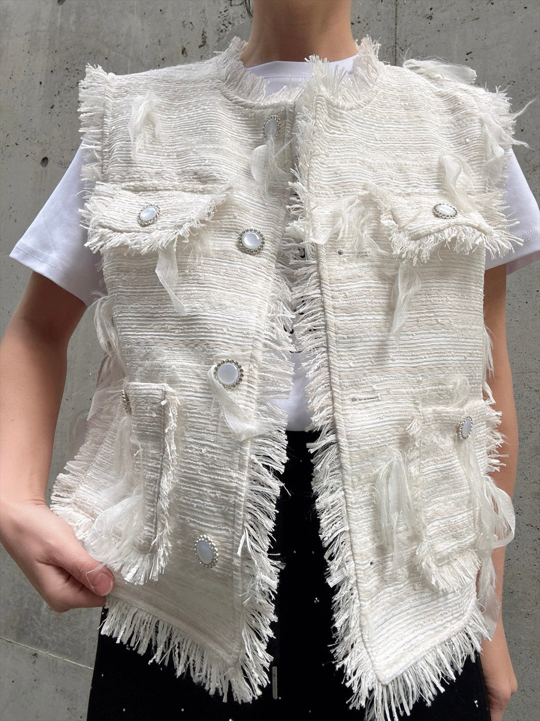 feather tweed vest