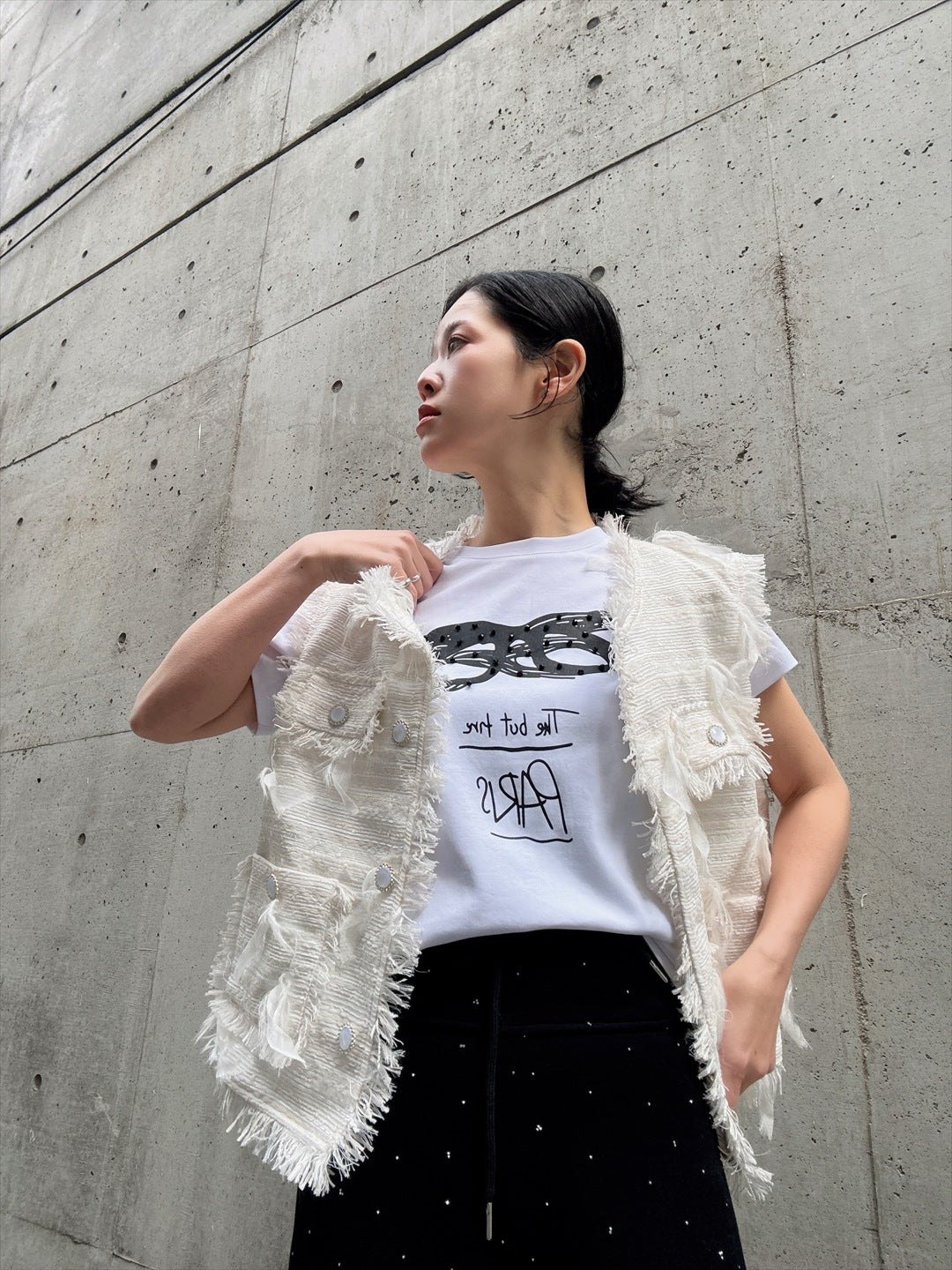 feather tweed vest