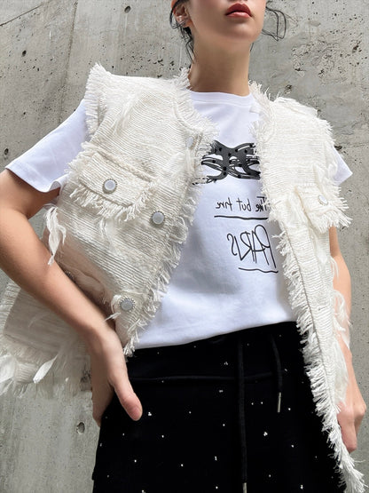 feather tweed vest