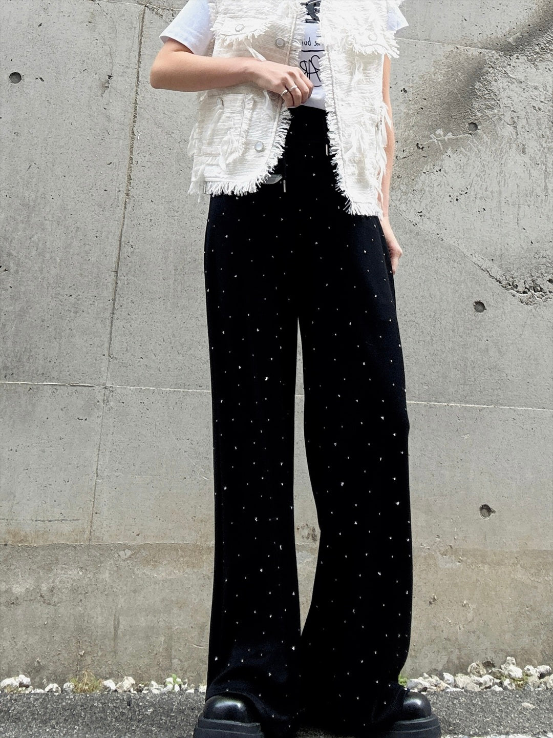 feather tweed vest