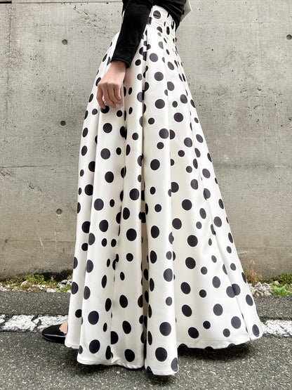shoulder ribbon one-shoulder tops & polka dot pattern flare skirt setup