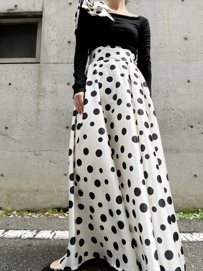 shoulder ribbon one-shoulder tops & polka dot pattern flare skirt setup