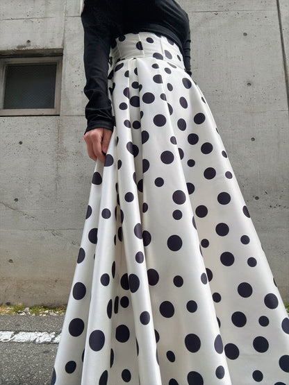 shoulder ribbon one-shoulder tops & polka dot pattern flare skirt setup