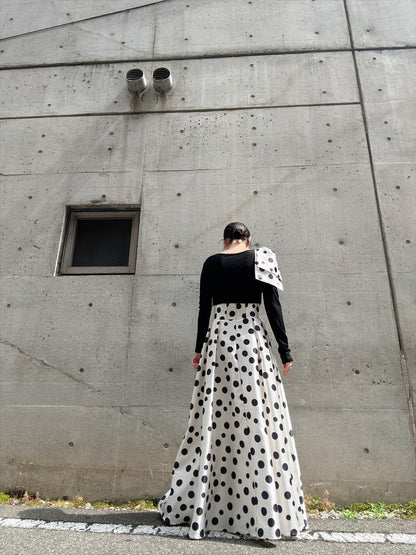 shoulder ribbon one-shoulder tops & polka dot pattern flare skirt setup