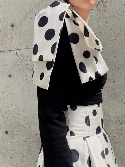 shoulder ribbon one-shoulder tops & polka dot pattern flare skirt setup