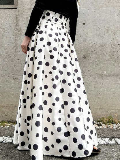 shoulder ribbon one-shoulder tops & polka dot pattern flare skirt setup