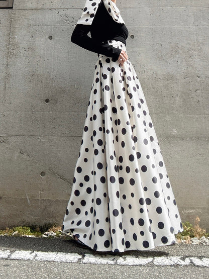 shoulder ribbon one-shoulder tops & polka dot pattern flare skirt setup