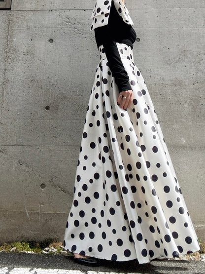 shoulder ribbon one-shoulder tops & polka dot pattern flare skirt setup