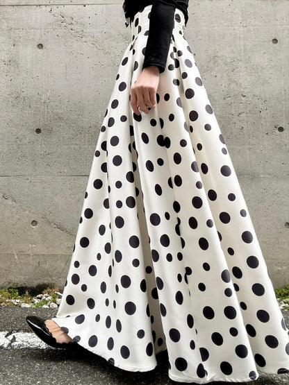 shoulder ribbon one-shoulder tops & polka dot pattern flare skirt setup