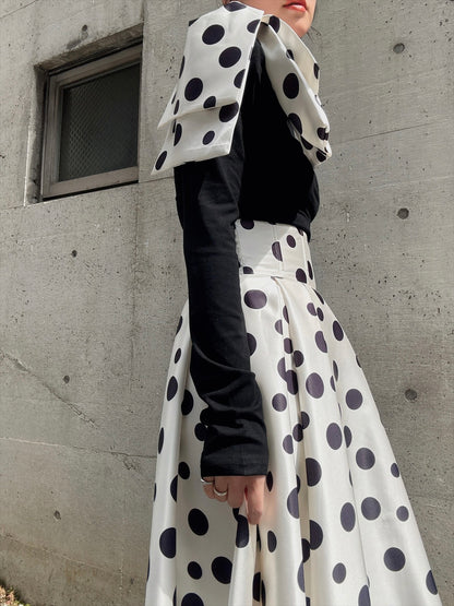 shoulder ribbon one-shoulder tops & polka dot pattern flare skirt setup