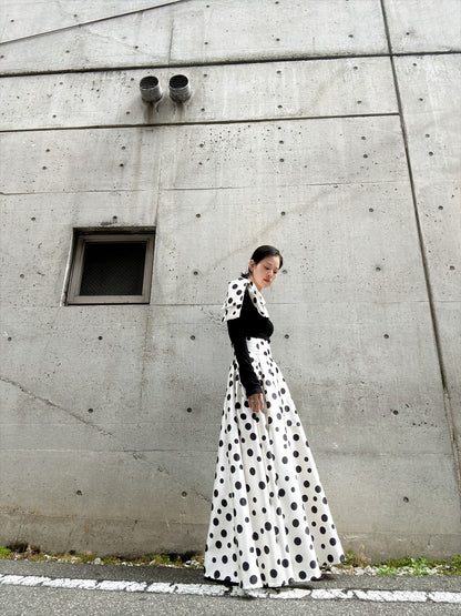 shoulder ribbon one-shoulder tops & polka dot pattern flare skirt setup