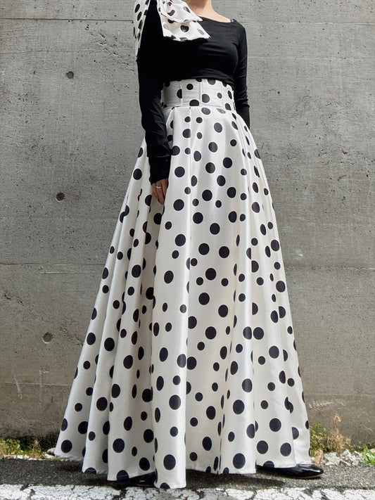 shoulder ribbon one-shoulder tops & polka dot pattern flare skirt setup