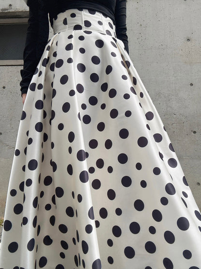shoulder ribbon one-shoulder tops & polka dot pattern flare skirt setup