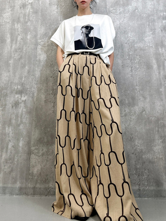 modern geometric line linen pants