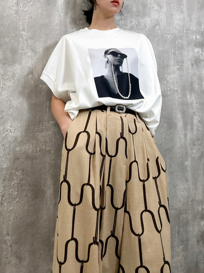 modern geometric line linen pants