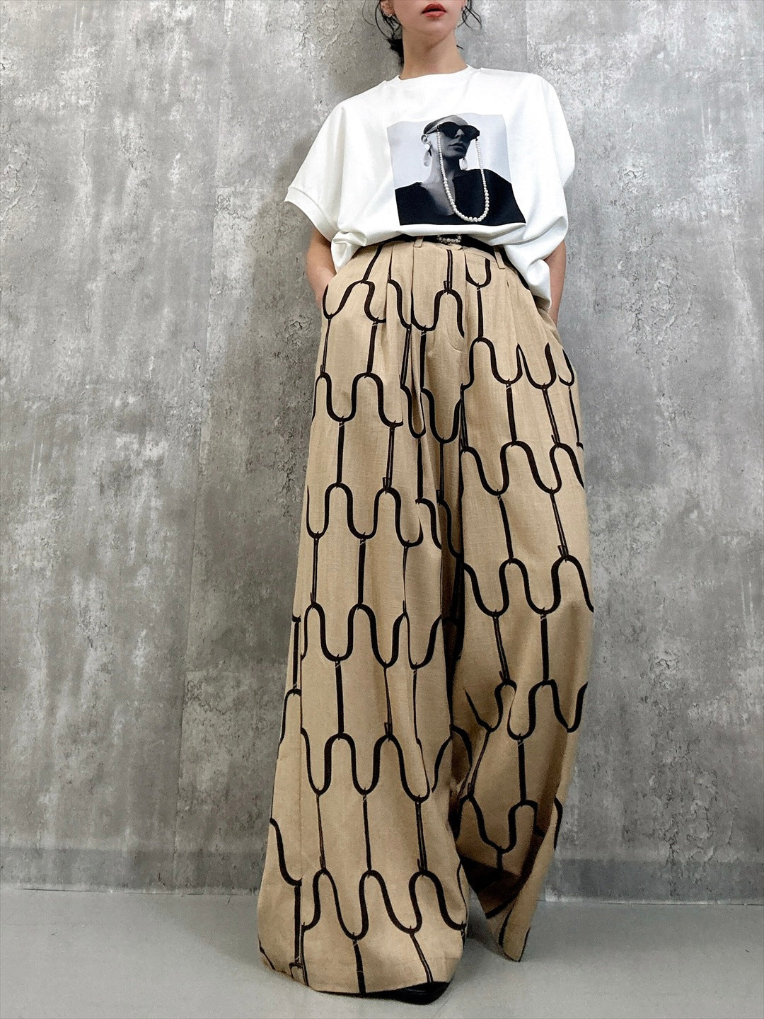 modern geometric line linen pants