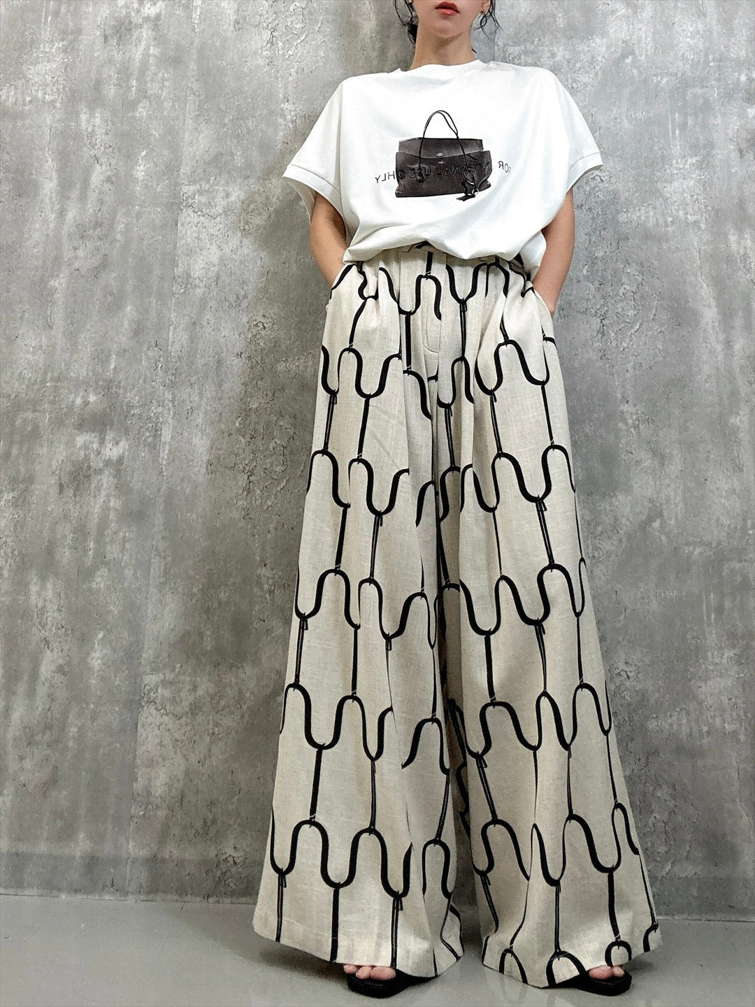 modern geometric line linen pants