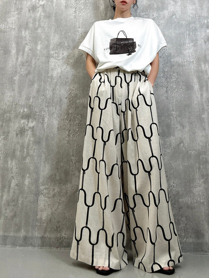 modern geometric line linen pants