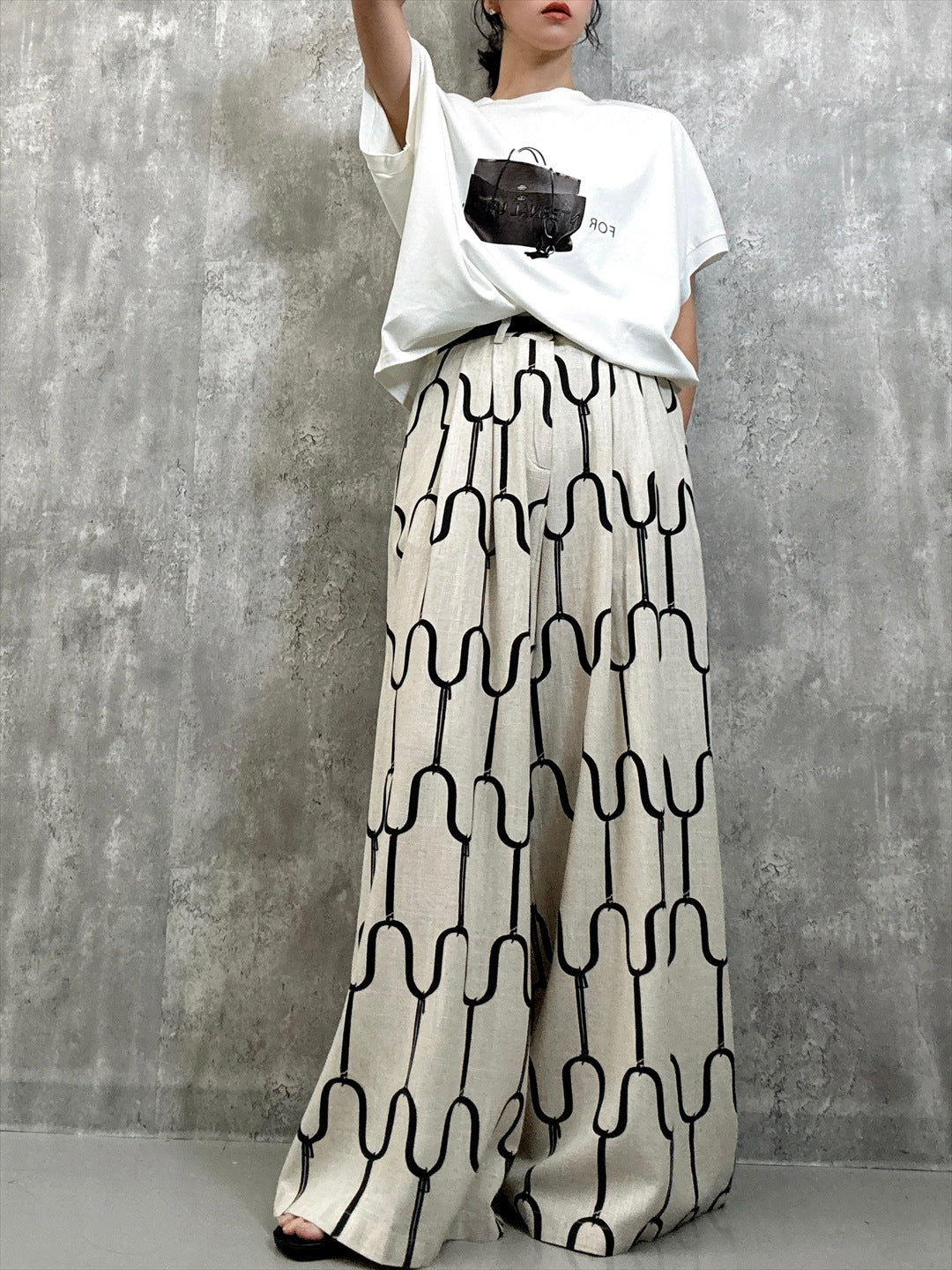 modern geometric line linen pants