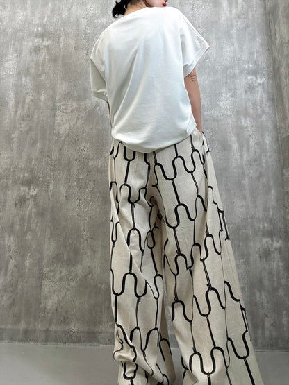 modern geometric line linen pants