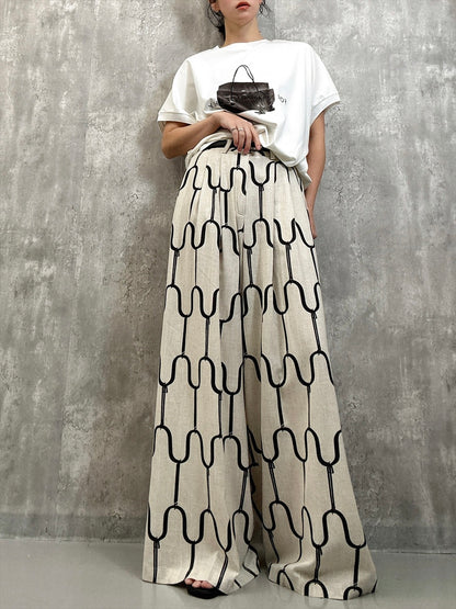 modern geometric line linen pants