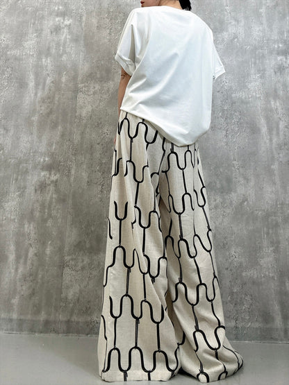 modern geometric line linen pants