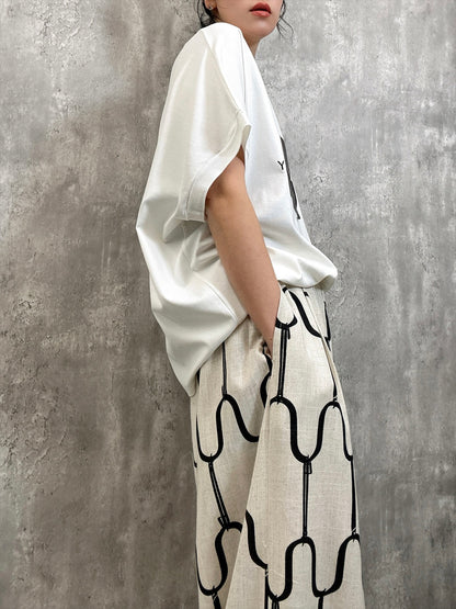 modern geometric line linen pants