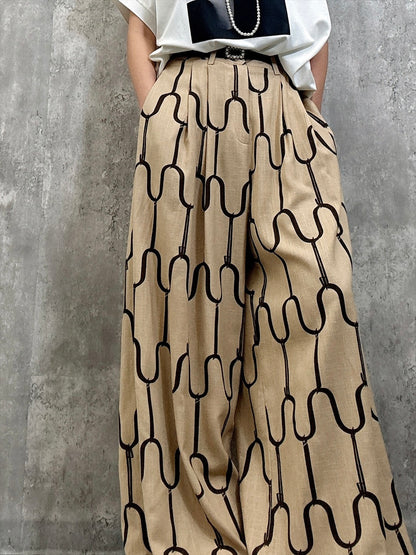 modern geometric line linen pants