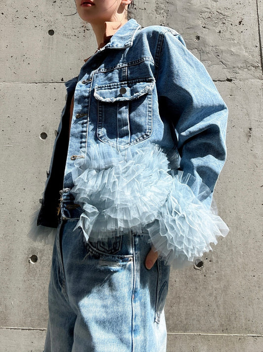 hem tulle denim jacket