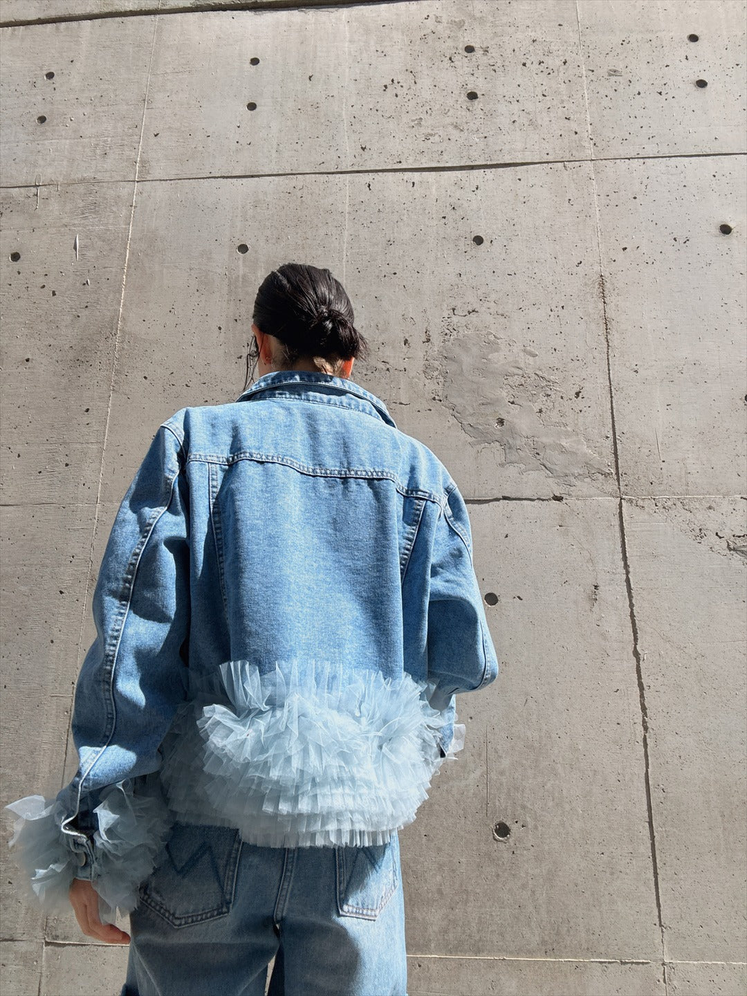 hem tulle denim jacket