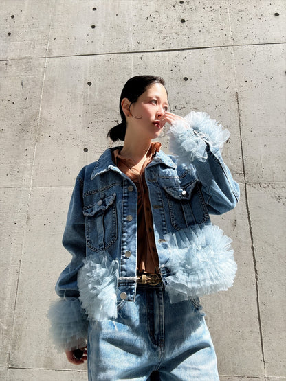 hem tulle denim jacket