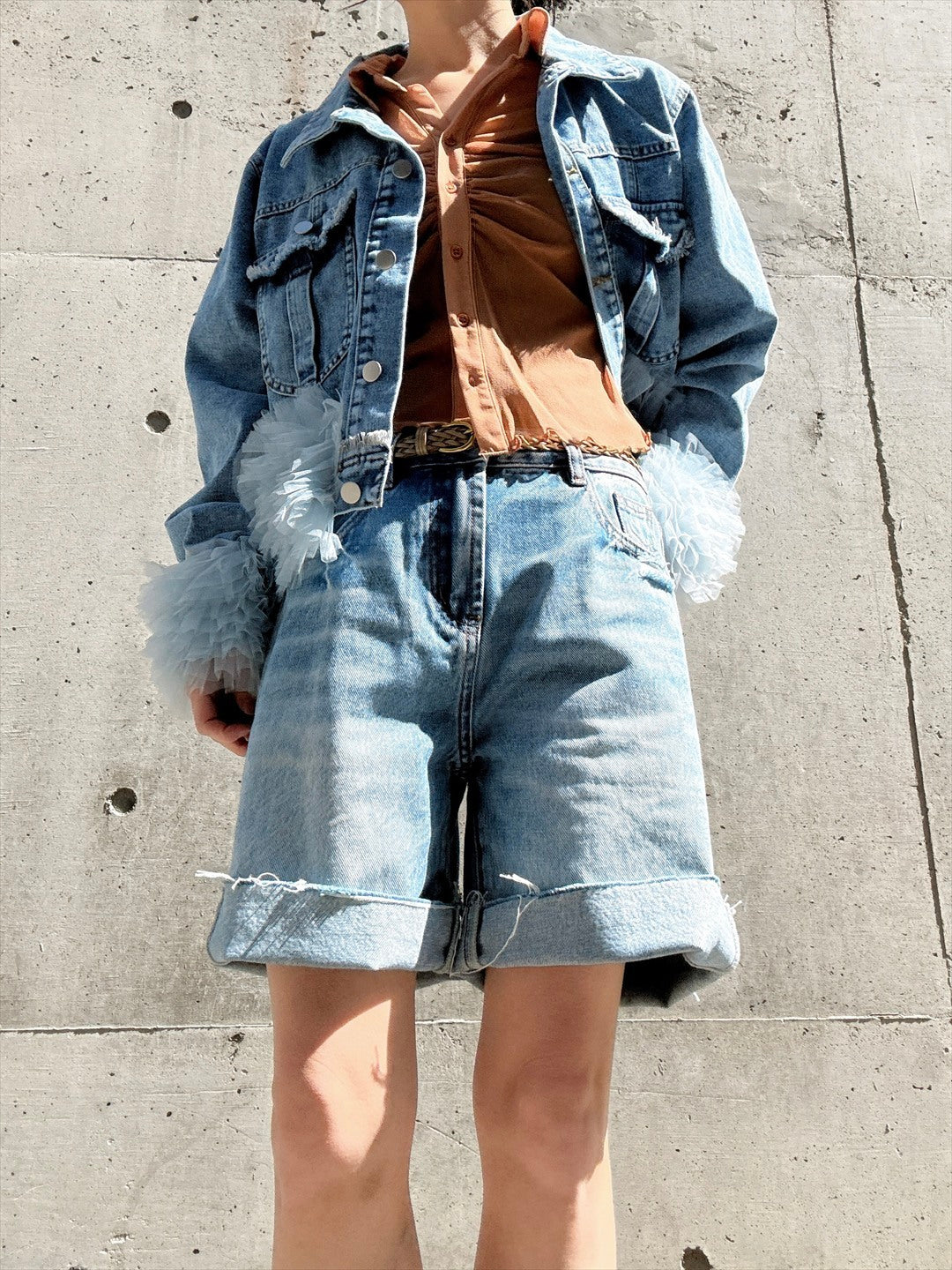 hem tulle denim jacket