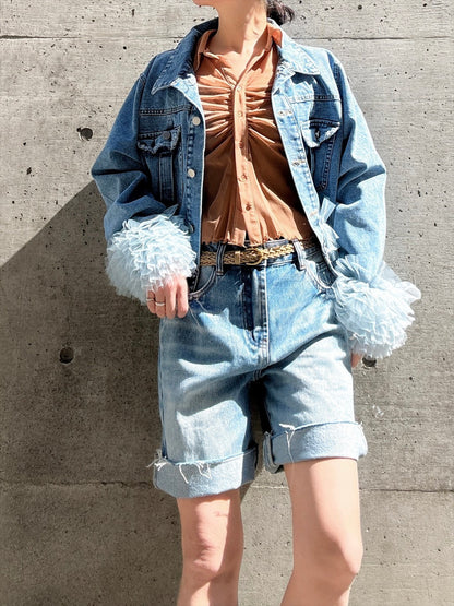 hem tulle denim jacket