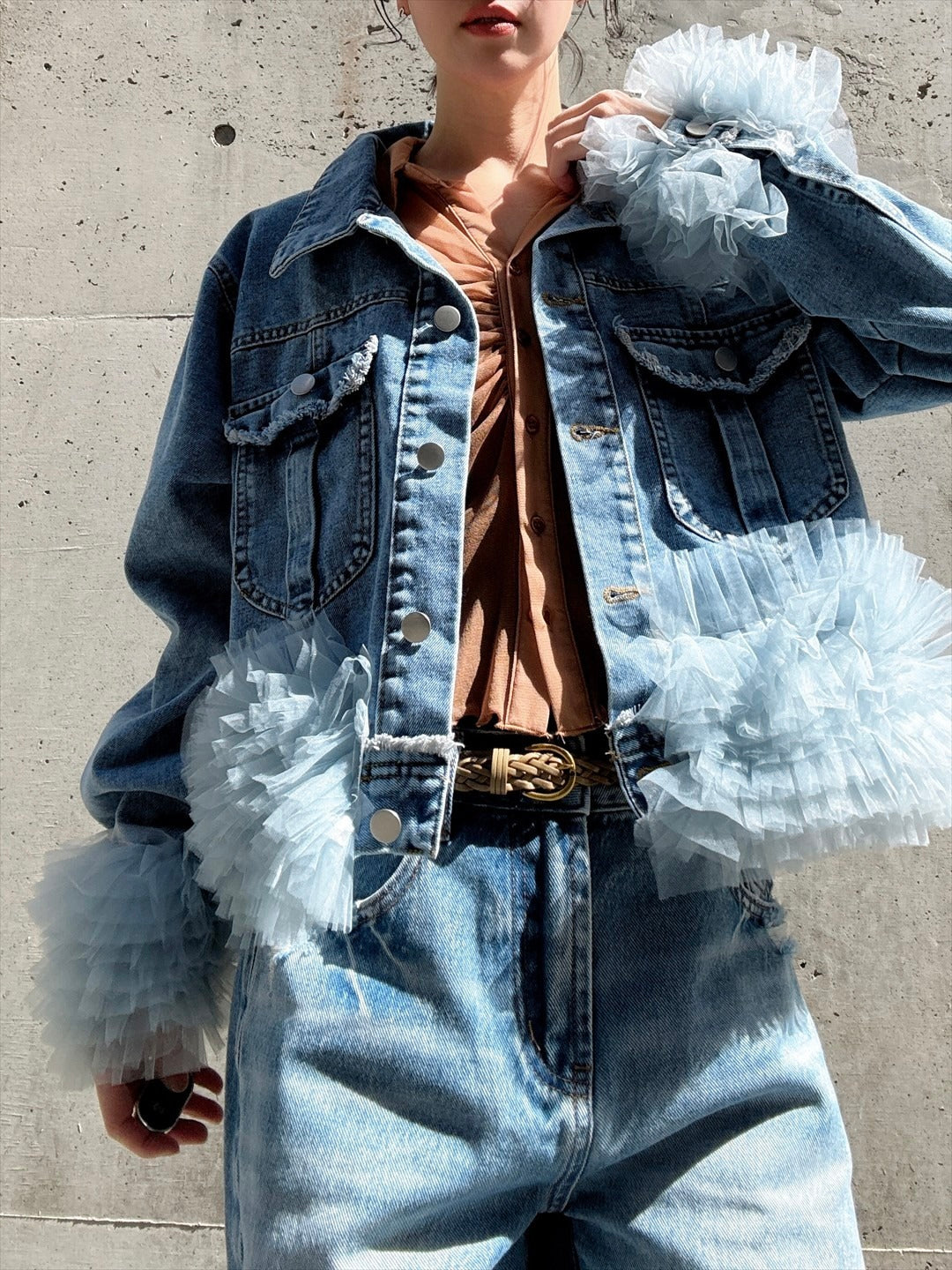 hem tulle denim jacket