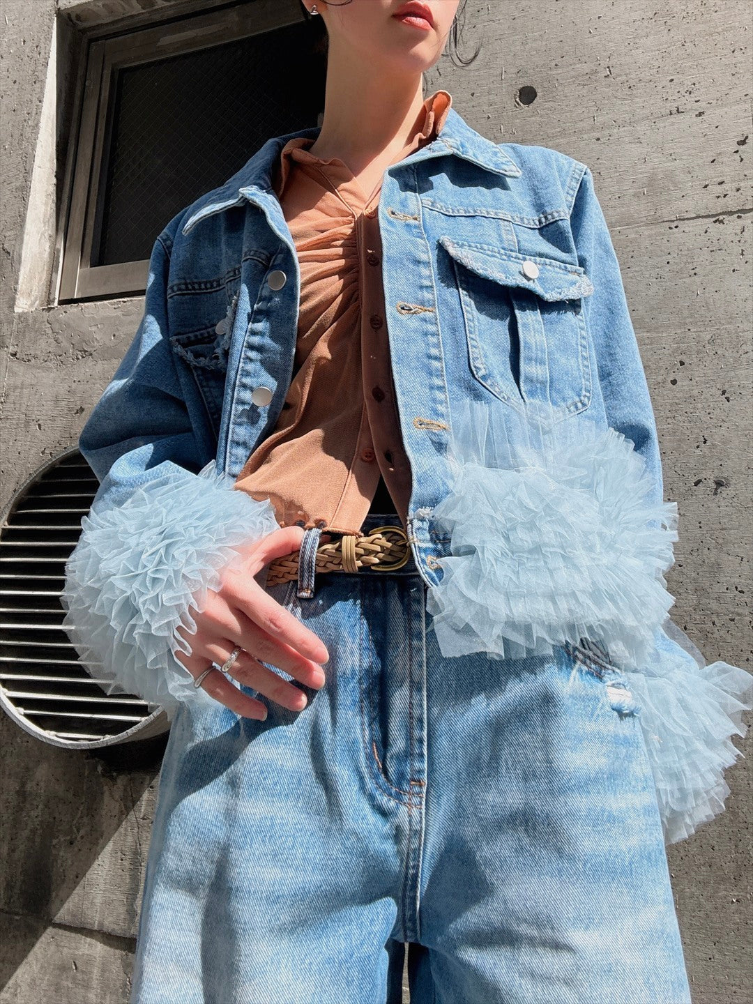 hem tulle denim jacket